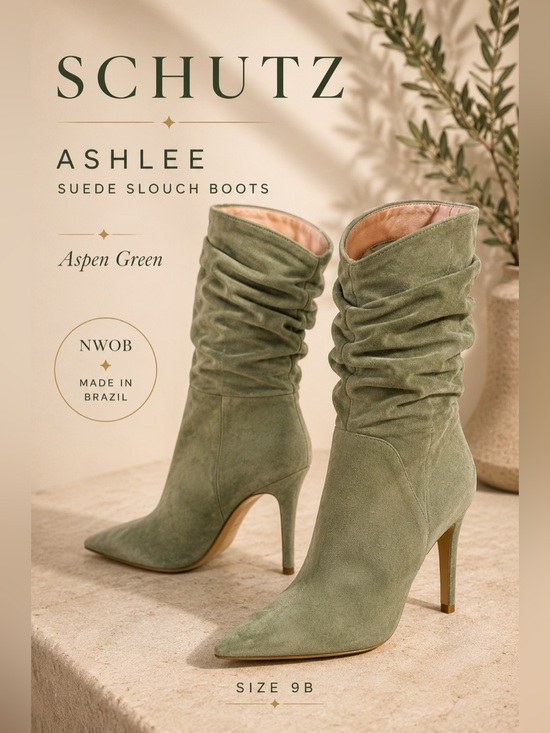 SCHUTZ Shoes - Schutz Ashlee Aspen Green Suede Slouch Boots Size 9B